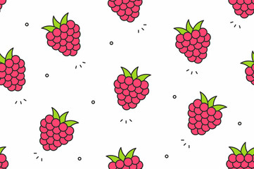 Raspberries seamless pattern. Vector illustration