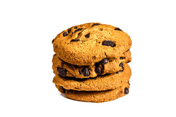Chocolate chip cookies isolated on white