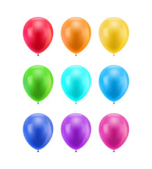 Colorful realistic ballons. Colored balloons of realistic set on a white background for designers and illustrators. Gasbags template as a vector illustration
