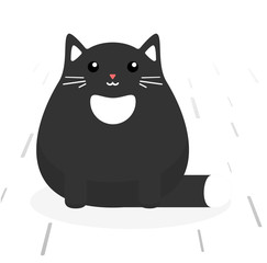 Cute sitting cat. White cat with stains. Flat vector illustration