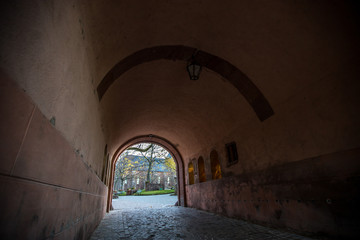 Fototapeta premium Tunnel am Eingang zum Kloster Sainte Odile in den Vogesen im Elsass
