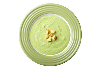broccoli cream soup on white background