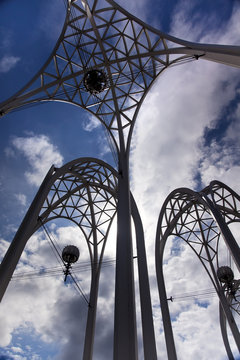 Seattle Center Steel Arches Blue Skies Washington