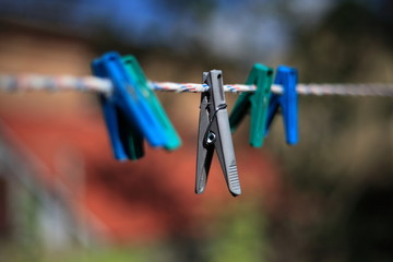 Grey plastic clothespins 