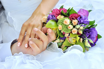 groom keeps a bride hand