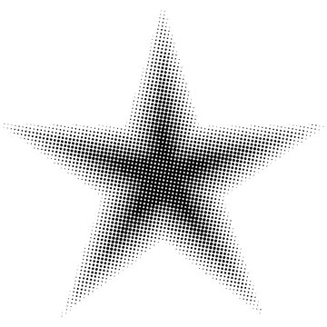 star halftone effect,  vector pentagonal star for pop art comic design halftone