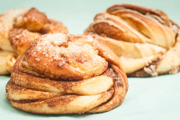 Traditional Swedish cinnamon and cardamon buns. A very popular snack throughout Scandinavia known as Fika when taken with a cup of coffee.