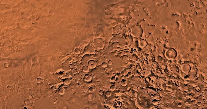 Very high altitude aerial flyover of Mars' Hellas region. No HUD. Clip is reversible and can be rotated 180 degrees. Data: NASA/JPL/USGS