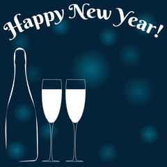 Happy New Year! Champagne, glasses and space for your text. Vector