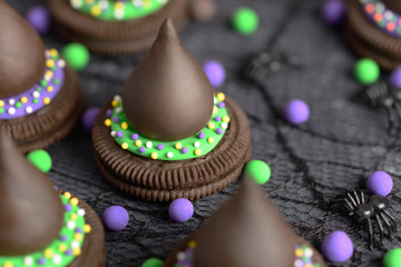 homemade Halloween cookies, chocolate witch's hat