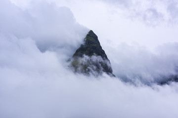 The peak of Fancipan mountain hidding in the mist, SAPA, Vietnam.