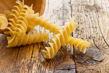 Uncooked pasta fusilli of Italy