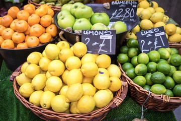 Fresh lemon and lime in fresh market