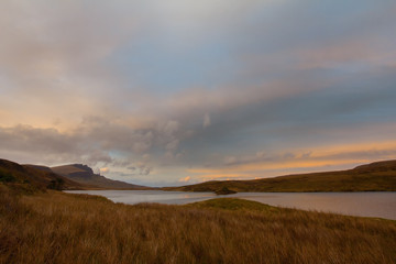 Mount landscape with river - view of highland in Scotland, autumn