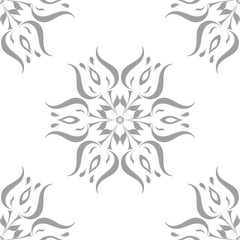 Gray floral ornament on white background. Seamless pattern