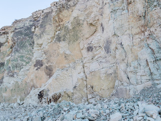 Quarry zeolite raw mineral   and stone wall.