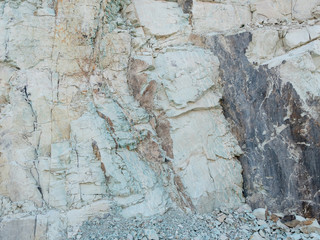 Quarry zeolite raw mineral   and stone wall.