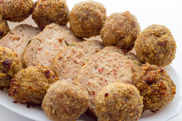 Fried meat meatballs in oil
