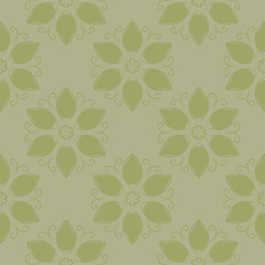 Olive green and gray floral seamless pattern