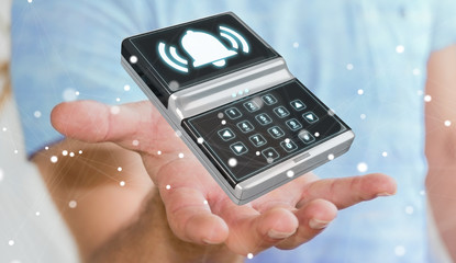Businessman using home alarm security device 3D rendering
