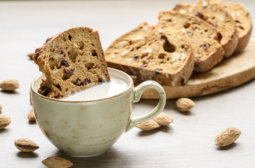 Biscotti with nuts and cranberries. Selective focus