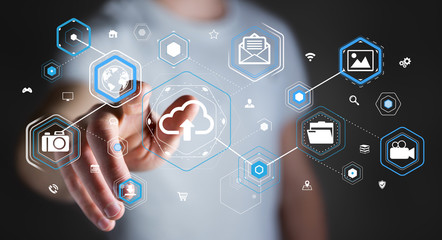 Businessman using digital cloud interface 3D rendering