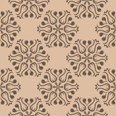 Dark brown floral seamless pattern on beige background