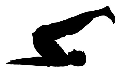 Man exercises yoga, Yoga pose vector silhouette illustration isolated on white background. 