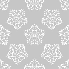White floral seamless design on gray background