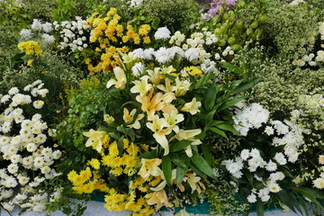 Bangkok Thailand -Oct 22 : Many people visit the flower arrangements. To be dedicated to King Rama 9 on October 22, 2017 at Pak klong talard Market  Bangkok Thailand.