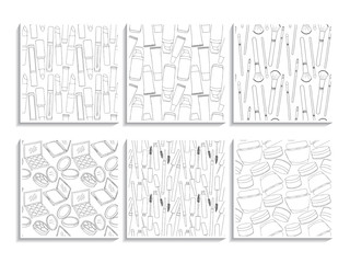 Makeup patterns cosmetic doodle textures set white