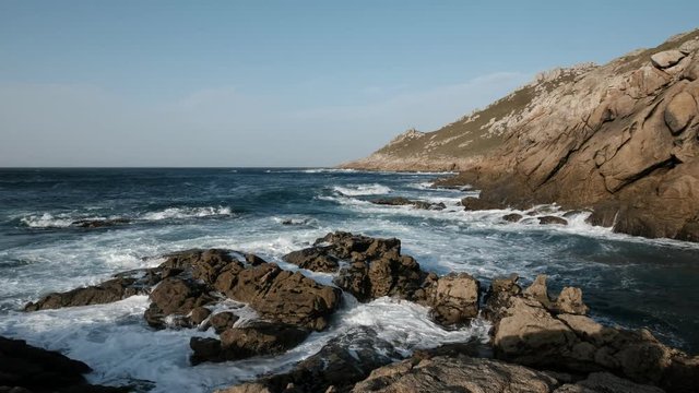 waves of the ocean and rocky coast 