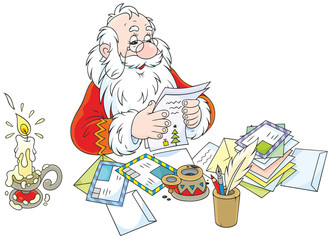 Santa Claus reading letters from children