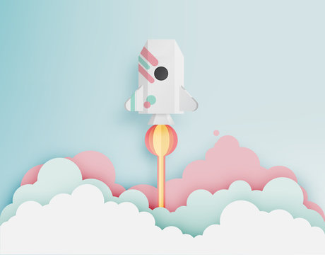 Paper rocket with pastel tone background