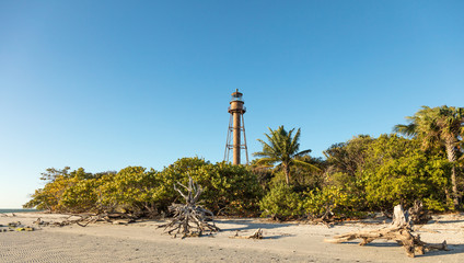 Fototapeta na wymiar Old lighthouse of Sanibel Island in the morning