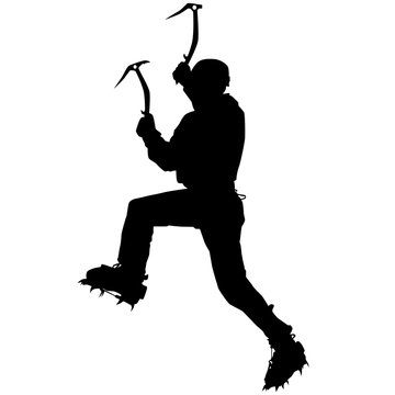 silhouette climber with ice axes clip art preview