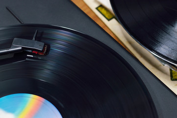 turntable with stack of vinyl disc