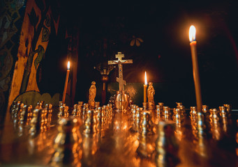 Church interior. Candles light. Abstract background.