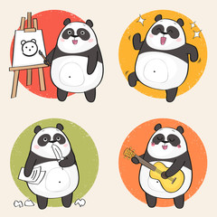 Cartoon Panda Bear Character. Creative hobbies set. Vector illustration