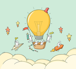  miniature scene of workers with air balloon