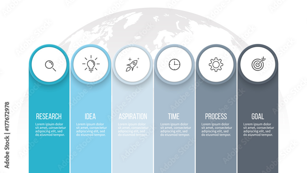 Wall mural Business infographics. Presentation with 6 columns, options. Vector template.