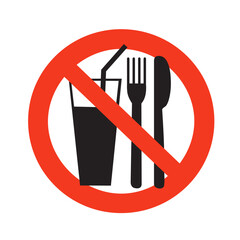 no eating and drinking sign ban on food forbidden black in red circle isolated on white background vector illustration