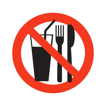 no eating and drinking sign ban on food forbidden black in red circle isolated on white background vector illustration