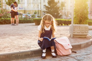 Young schoolgirl reading a book
