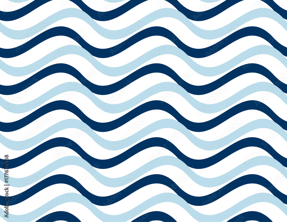 Wall mural simple seamless pattern with wave blue stripes. naive geometry line motif