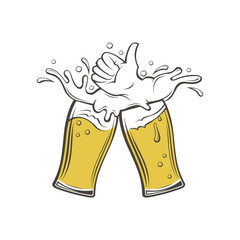 illustration of beer glasses with foam as hand
