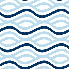 Wall murals Blue and white simple seamless pattern with wave blue stripes. naive geometry line motif
