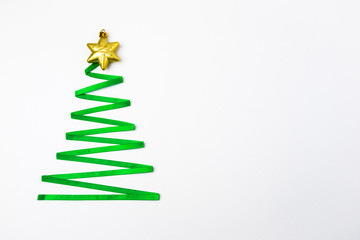 Christmas tree made from ribbon. Christmas background, copy space
