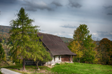 Old, wooden cottage in the mountains with whitewashed walls © Pawel Horazy
