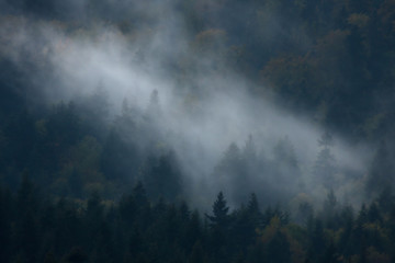 Mountain fogs are caused by a change of weather